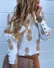 Fashion Round neck Long sleeve Fastener Blouses