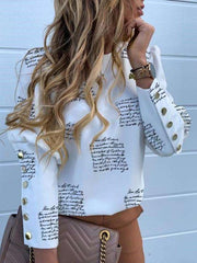 Fashion Round neck Long sleeve Fastener Blouses
