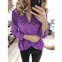 Fashion Point Print V neck Long sleeve Blouses