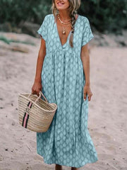 Loose V neck Printed Big Hem Maxi Dresses