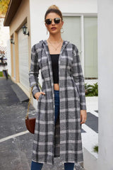 Fashion Plaid Hoodies Long sleeve Belt Coats