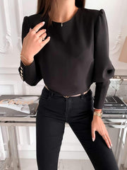 Fashion Long sleeve Round neck Back fastener Blouses