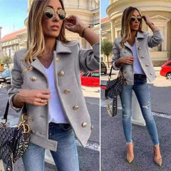 Pure Lapel Double-breasted Woollen Coat