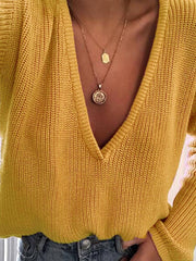 Plain Deep V Neck Long Sleeve Woman More Colors Sweaters