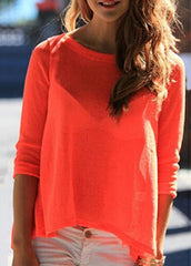 Back Slit Orange Chiffon Long Sleeve Blouse