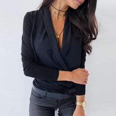 Sexy Long sleeve V neck Pure Blouses