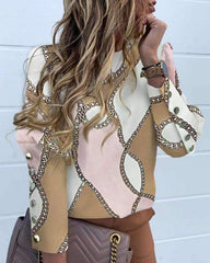 Fashion Round neck Long sleeve Fastener Blouses