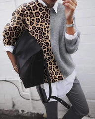 Fashion Leopard grain patchwork knit top Sweater