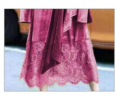 Retro Lacing Pure Velvet Long sleeve Gored Maxi Dresses