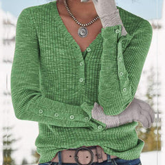 Casual V neck Fastener Knit Sweaters