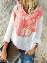 Casual Loose Print V neck Long sleeve T-Shirts