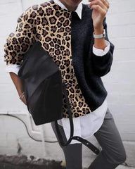 Fashion Leopard grain patchwork knit top Sweater