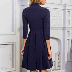 Fashion Pure Lapel Three quarter sleeve Skater Dresses