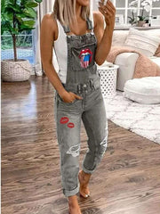 Fashion Print Jeans Jumpsuits