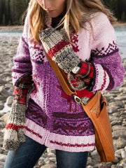 Casual Print Knit Zipper Cardigan