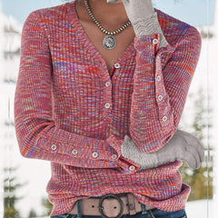 Casual V neck Fastener Knit Sweaters