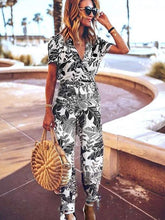 Fashion Print V neck Short sleeve Jumpsuits