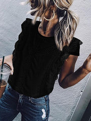 Elegant stitching round collar short sleeves lace T-shirts