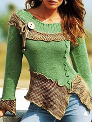 Fashion Gored Round neck Long sleeve Sweaters