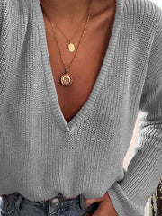 Plain Deep V Neck Long Sleeve Woman More Colors Sweaters