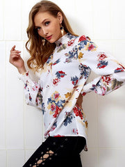Autumn Winter Printed High Collar Chiffon Blouse