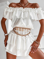 Chic women off shoulder printed chiffon skater dresses