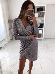 Pure Long sleeve V neck Paillette Skater Dresses