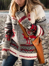 Casual Print Knit Zipper Cardigan