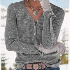Casual V neck Fastener Knit Sweaters