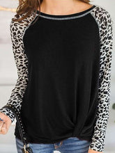 Women Round neck Gored Leopard print Long sleeve T-Shirts