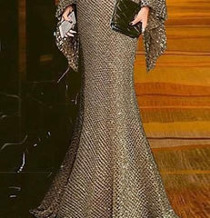 Sexy Round neck Long sleeve Gridding Evening Dresses