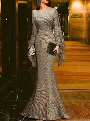 Sexy Round neck Long sleeve Gridding Evening Dresses