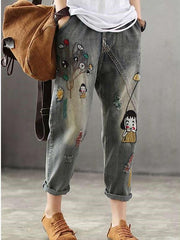 Casual Loose Embroider Women Jeans Pants