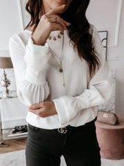 Fashion Pure Mandarin sleeve Round neck Blouses