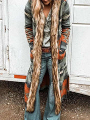 Fashion Fur Srtipe print Long sleeve Hoodie Coats