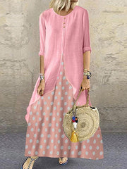 Women vintage dolka pot long sleeve maxi dresses