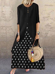 Women vintage dolka pot long sleeve maxi dresses