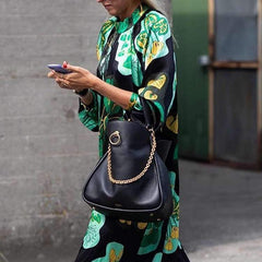 Fashion Print Falbala Round neck Long sleeve Maxi Dresses