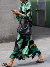 Fashion Print Falbala Round neck Long sleeve Maxi Dresses