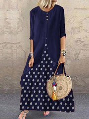 Women vintage dolka pot long sleeve maxi dresses