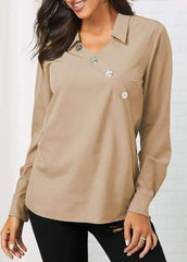 Fashion Pure Lapel Long sleeve Blouses