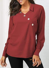 Fashion Pure Lapel Long sleeve Blouses