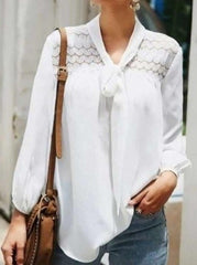 Fashion Pure Lace Lacing V neck Long sleeve Blouses