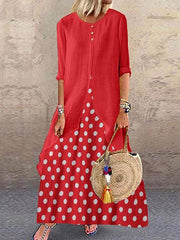 Women vintage dolka pot long sleeve maxi dresses