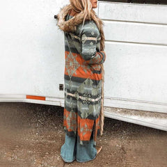 Fashion Fur Srtipe print Long sleeve Hoodie Coats