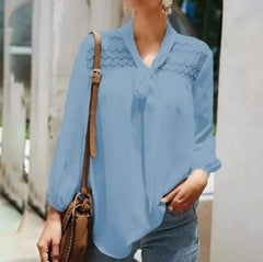 Fashion Pure Lace Lacing V neck Long sleeve Blouses