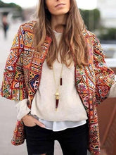 Fashion Print Round neck Three quarter sleeve Coats