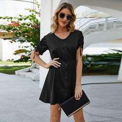 Casual Pure Fastener Short sleeve Lacing Skater Dresses