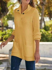 Pure High collar Long sleeve Fastener Pocket Sweaters