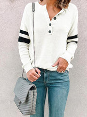 Stitching Round Collar Button Long Sleeve T-shirt Top
